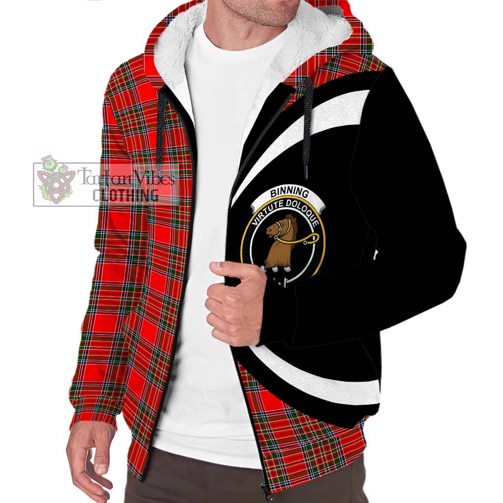 Binning Tartan Sherpa Hoodie with Family Crest Circle Style Unisex S - Tartan Vibes Clothing