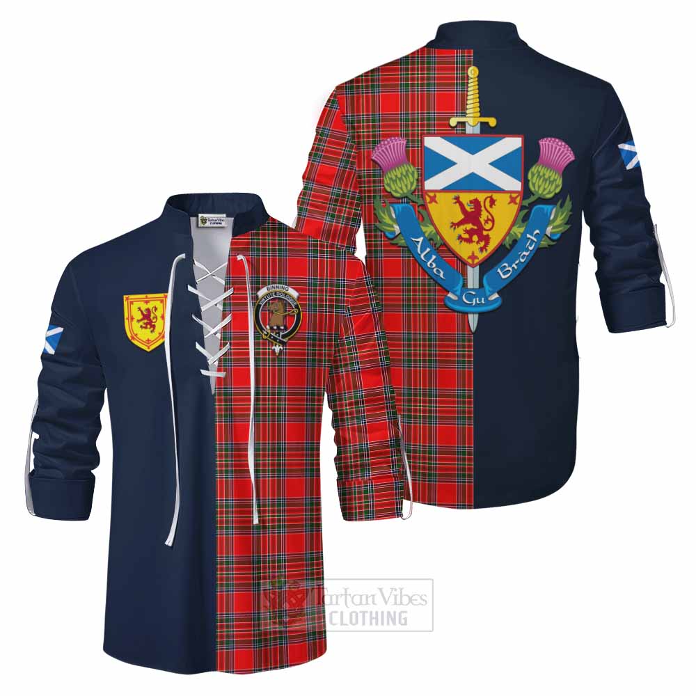Binning Tartan Ghillie Kilt Shirt Alba with Scottish Lion Royal Arm Half Style Men - Tartan Vibes Clothing