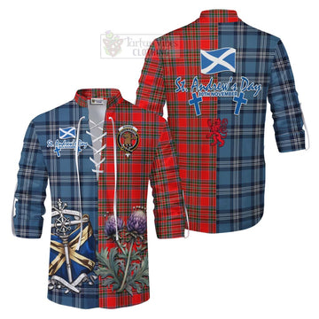 Binning Tartan Ghillie Kilt Shirt Happy St. Andrew's Day Half Tartan Style Men - Tartan Vibes Clothing