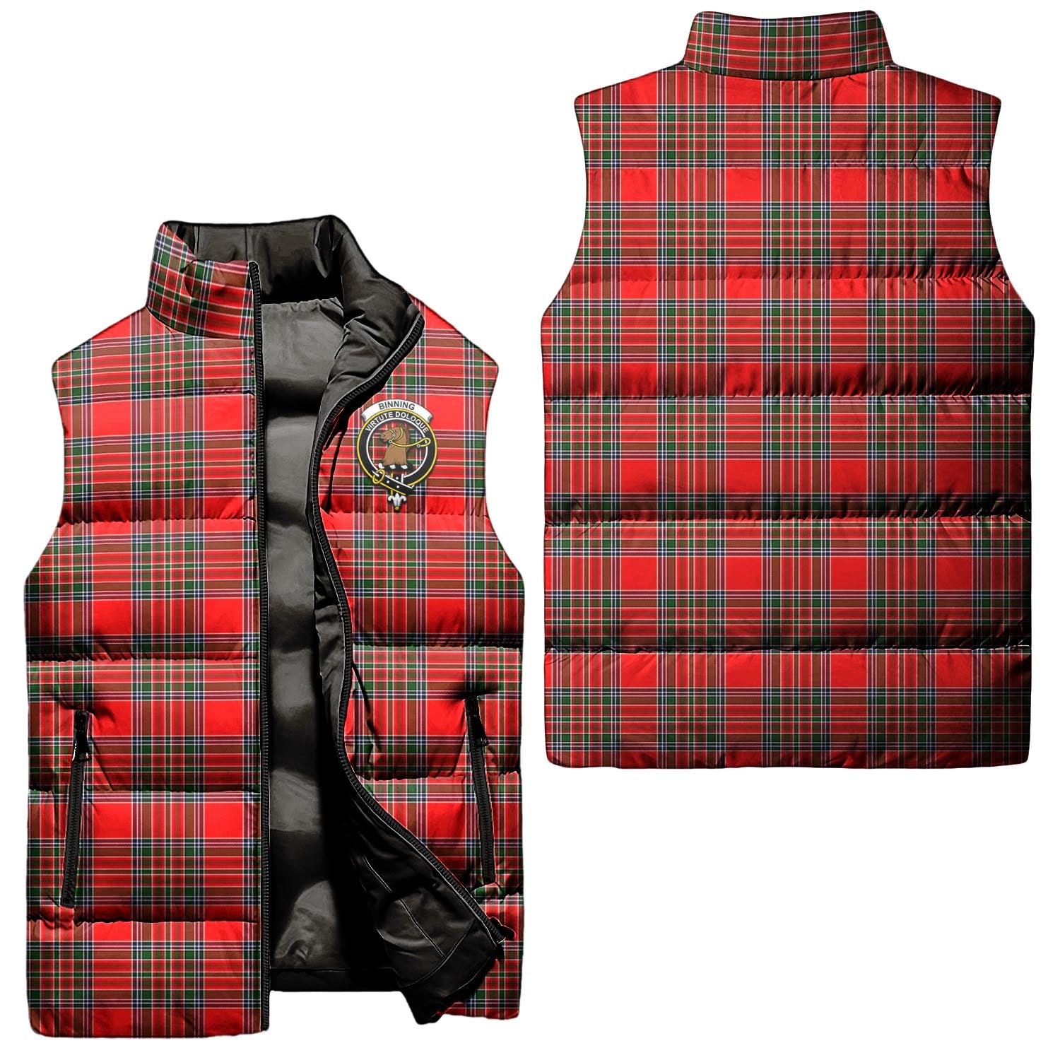 Binning Tartan Sleeveless Puffer Jacket with Family Crest Unisex - Tartan Vibes Clothing