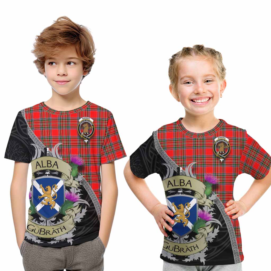Binning Tartan Family Crest Kid T-Shirt Lion Rampant Royal Thistle Shield Celtic Inspired Youth XL Size14 - Tartan Vibes Clothing