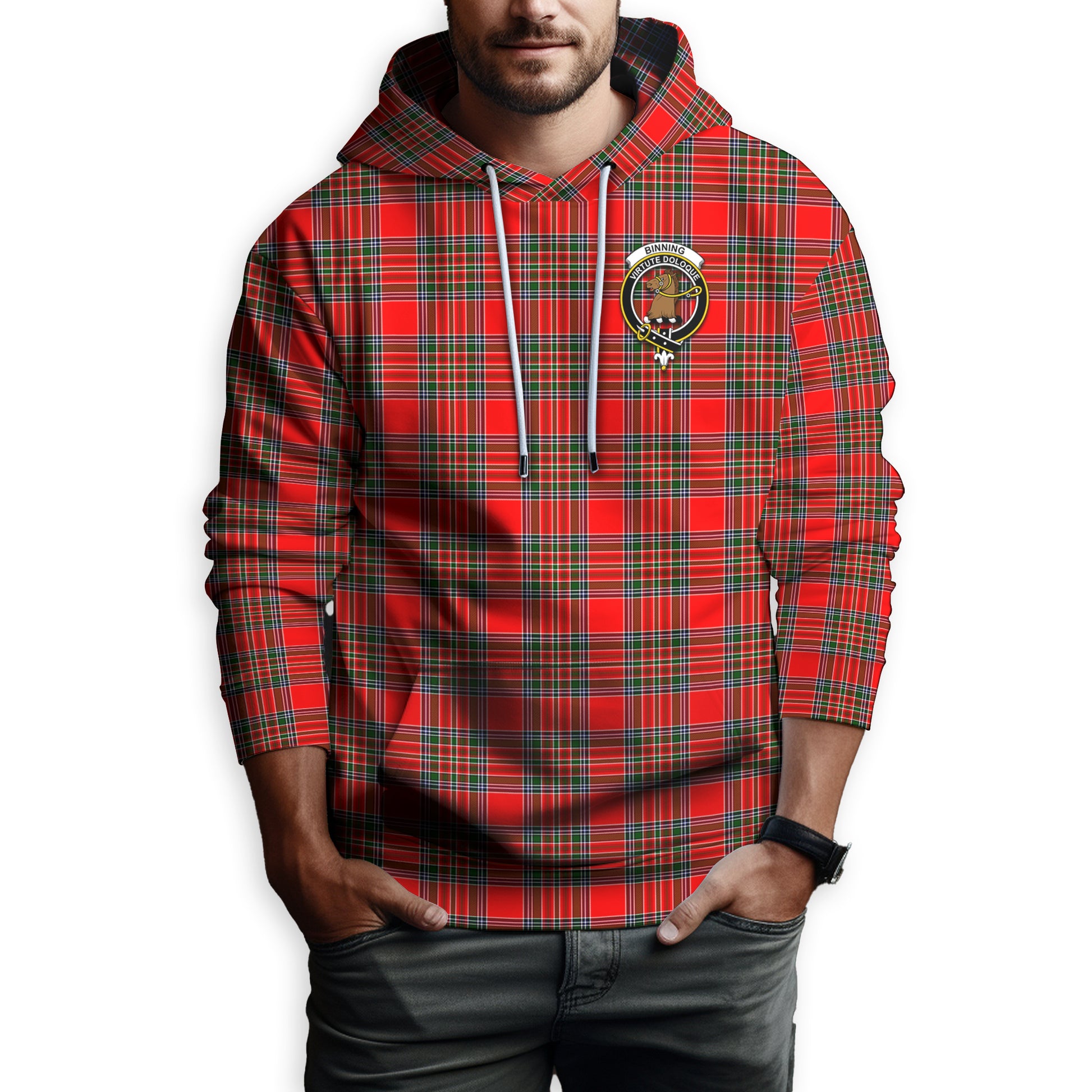 Binning Tartan Hoodie with Family Crest Zip Hoodie - Tartan Vibes Clothing