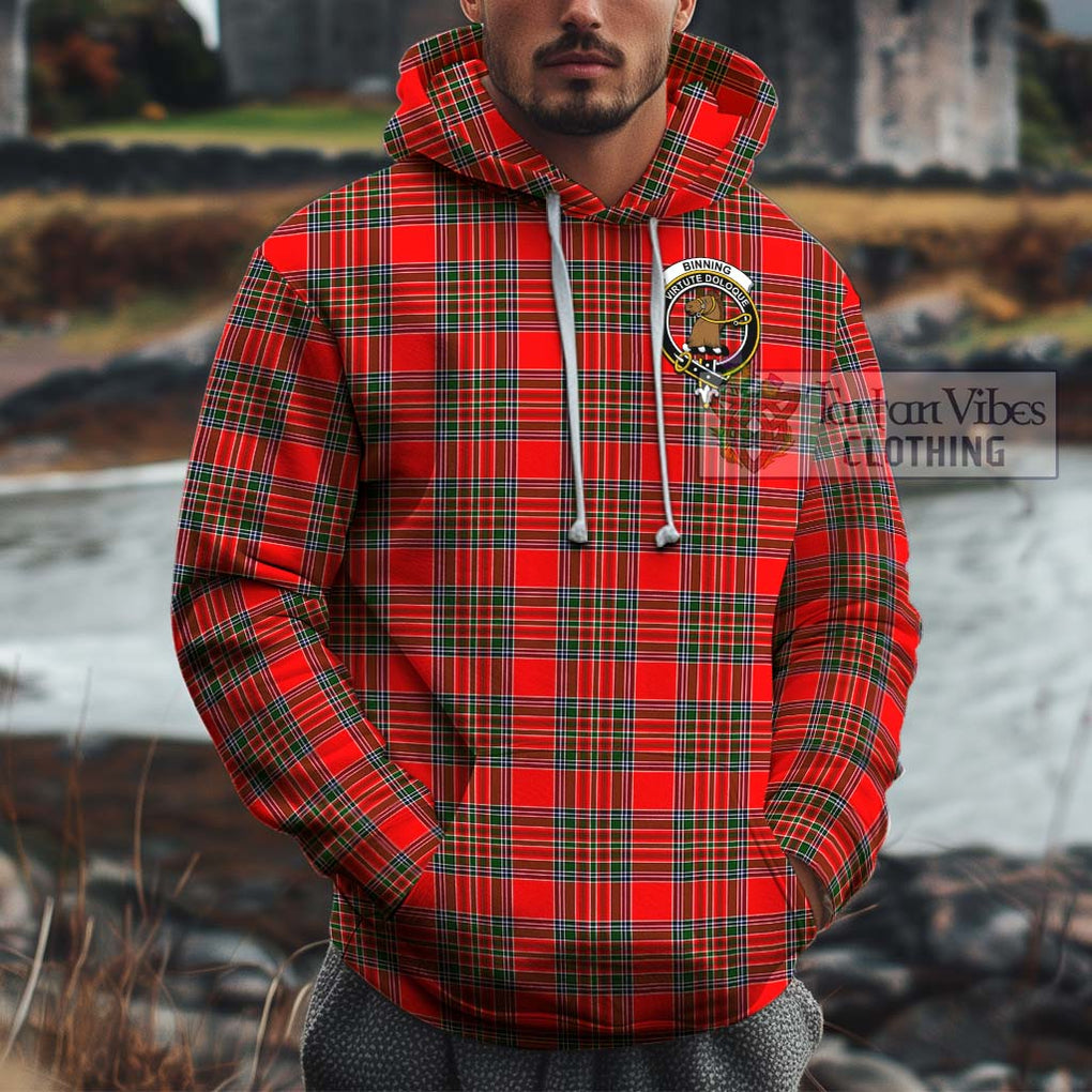 Binning Tartan Cotton Hoodie with Family Crest Zip Hoodie - Tartan Vibes Clothing