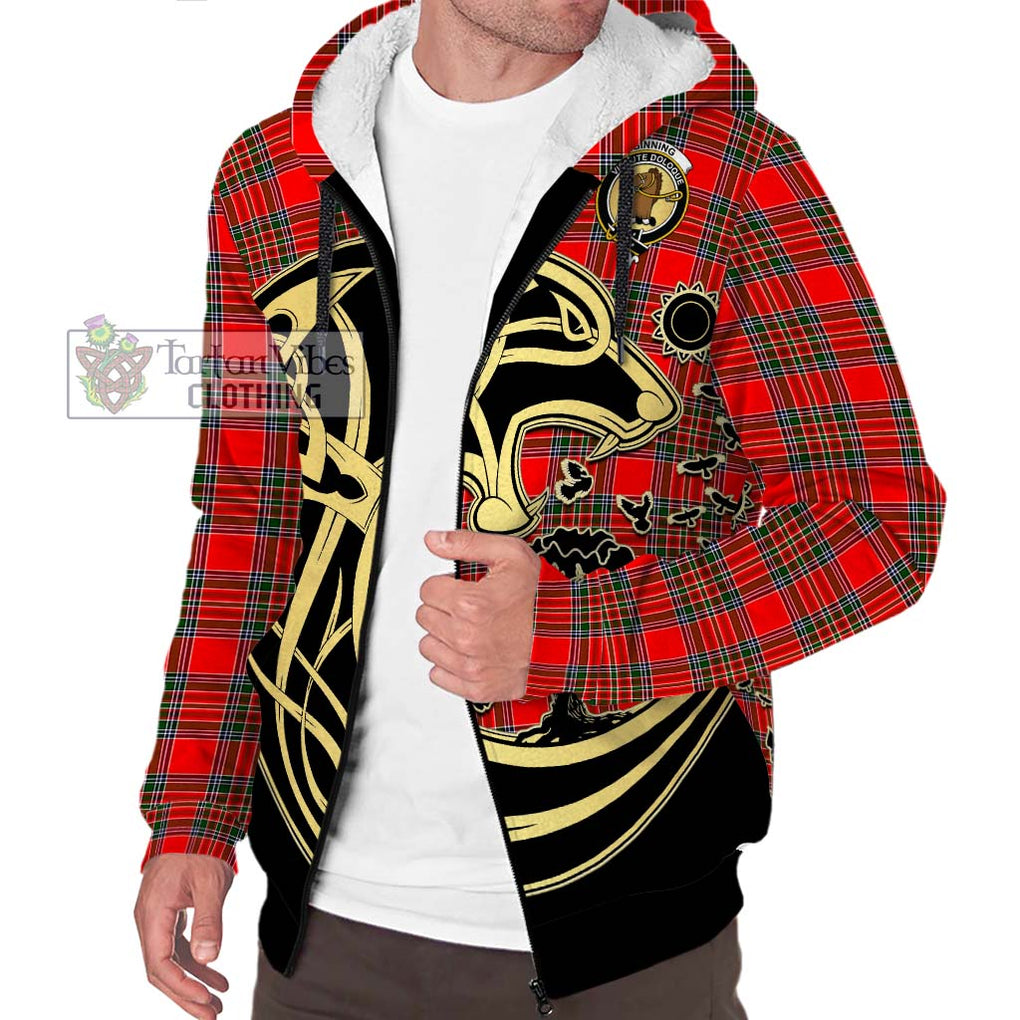 Binning Tartan Sherpa Hoodie with Family Crest Celtic Wolf Style Unisex S - Tartan Vibes Clothing