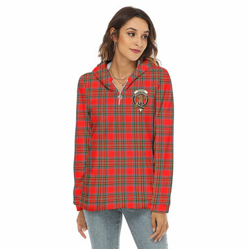 Binning Tartan Women's Borg Fleece Hoodie with Half Zip with Family Crest Female - Tartan Vibes Clothing