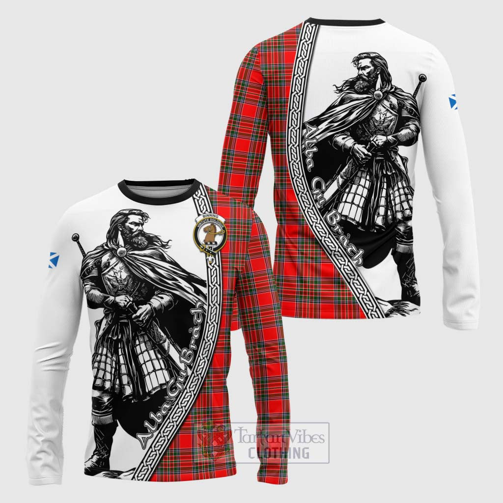 Binning Tartan Clan Crest Long Sleeve T-Shirt with Highlander Warrior Celtic Style Unisex - Tartan Vibes Clothing