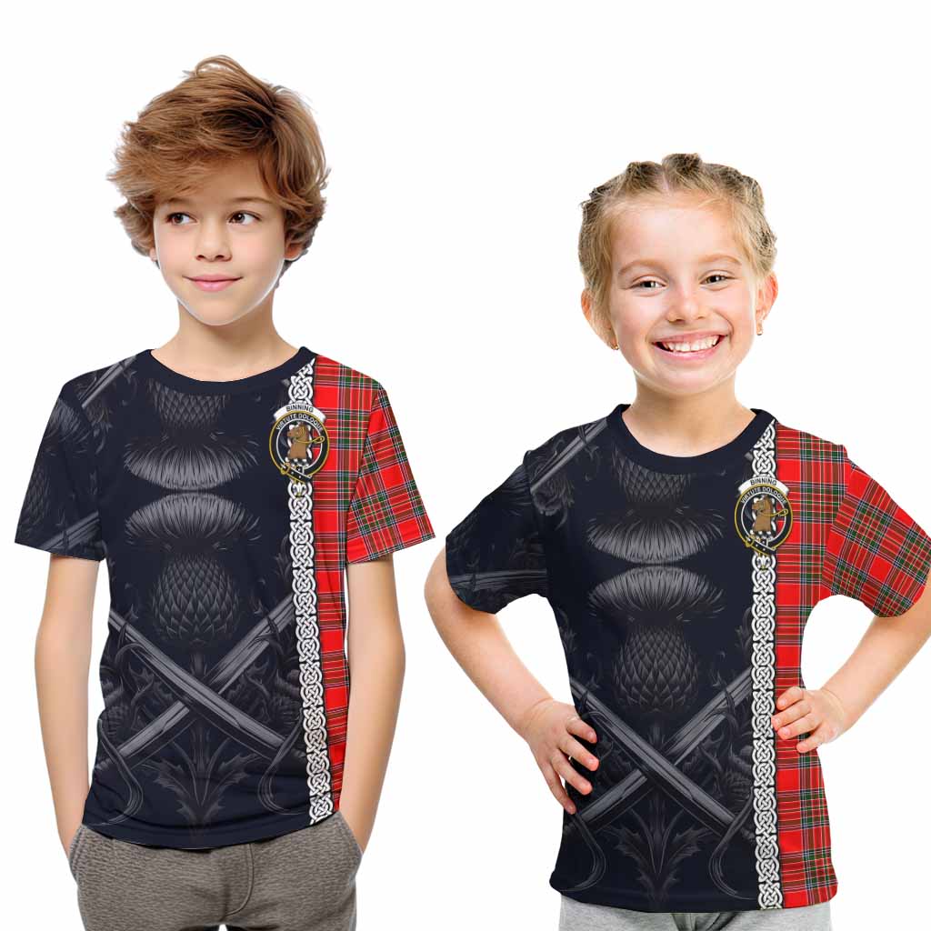 Binning Tartan Kid T-Shirt with Family Crest Cross Sword Thistle Celtic Vibes Youth XL Size14 - Tartan Vibes Clothing