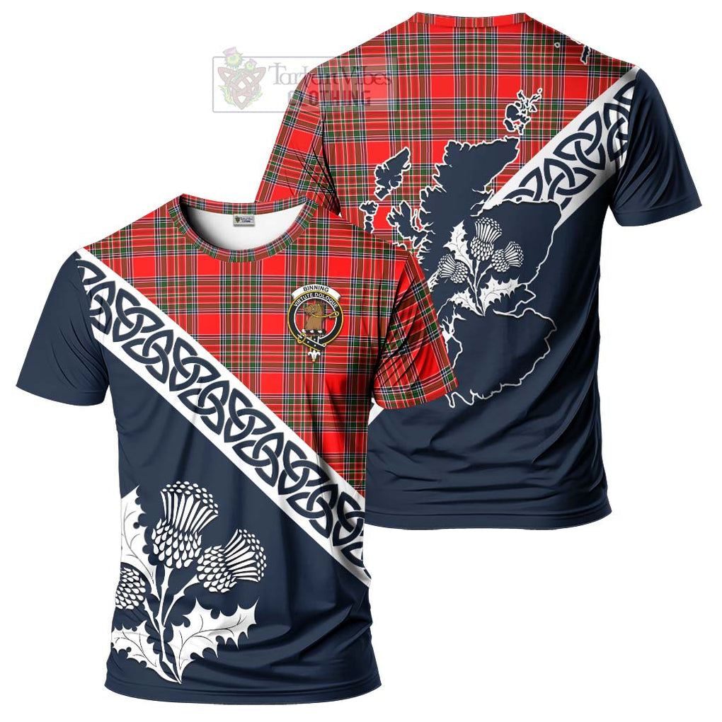 Binning Tartan T-Shirt Featuring Thistle and Scotland Map Kid's Shirt - Tartanvibesclothing Store