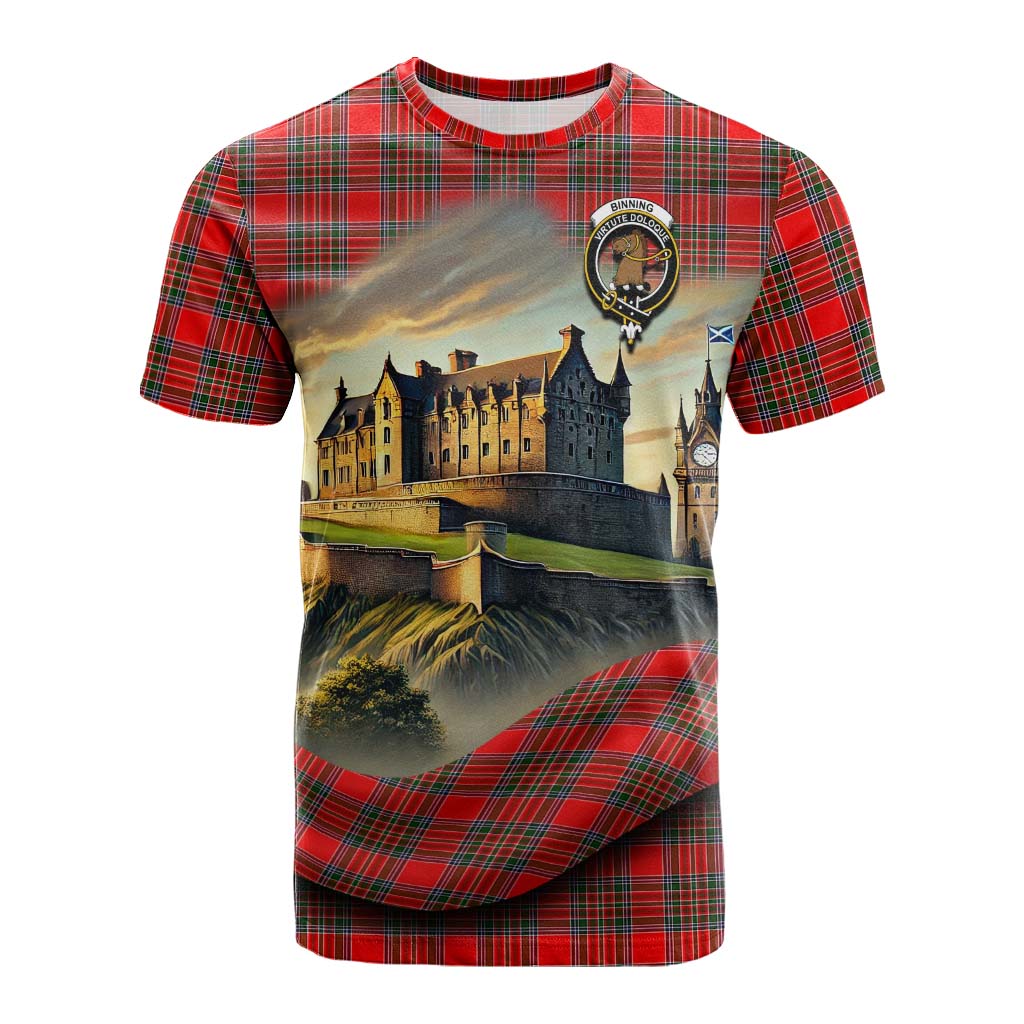 Binning Tartan Family Crest Cotton T-shirt with Scottish Ancient Castle Style Kid's Shirt - Tartan Vibes Clothing