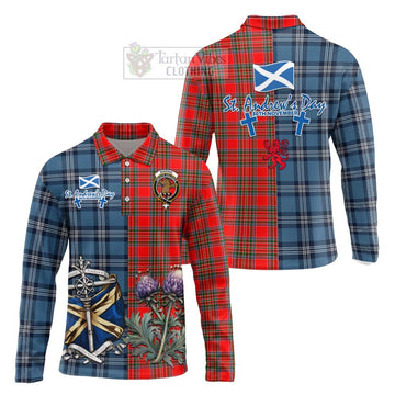 Binning Tartan Long Sleeve Polo Shirt Happy St. Andrew's Day Half Tartan Style Unisex - Tartan Vibes Clothing