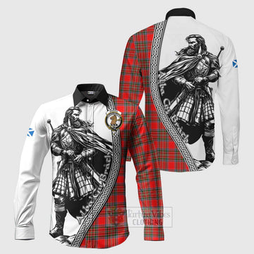 Binning Tartan Clan Crest Long Sleeve Button Shirt with Highlander Warrior Celtic Style Men's Shirt S - Tartan Vibes Clothing