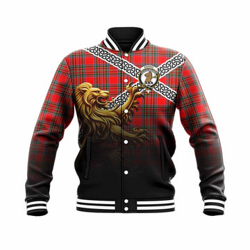 Binning Crest Tartan Baseball Jacket with Golden Lion Emblem Celtic Style Unisex - Tartan Vibes Clothing