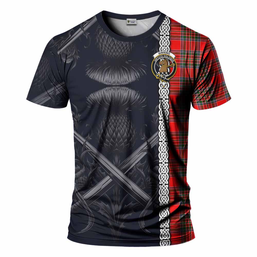 Binning Tartan T-Shirt with Family Crest Cross Sword Thistle Celtic Vibes Kid's Shirt - Tartan Vibes Clothing