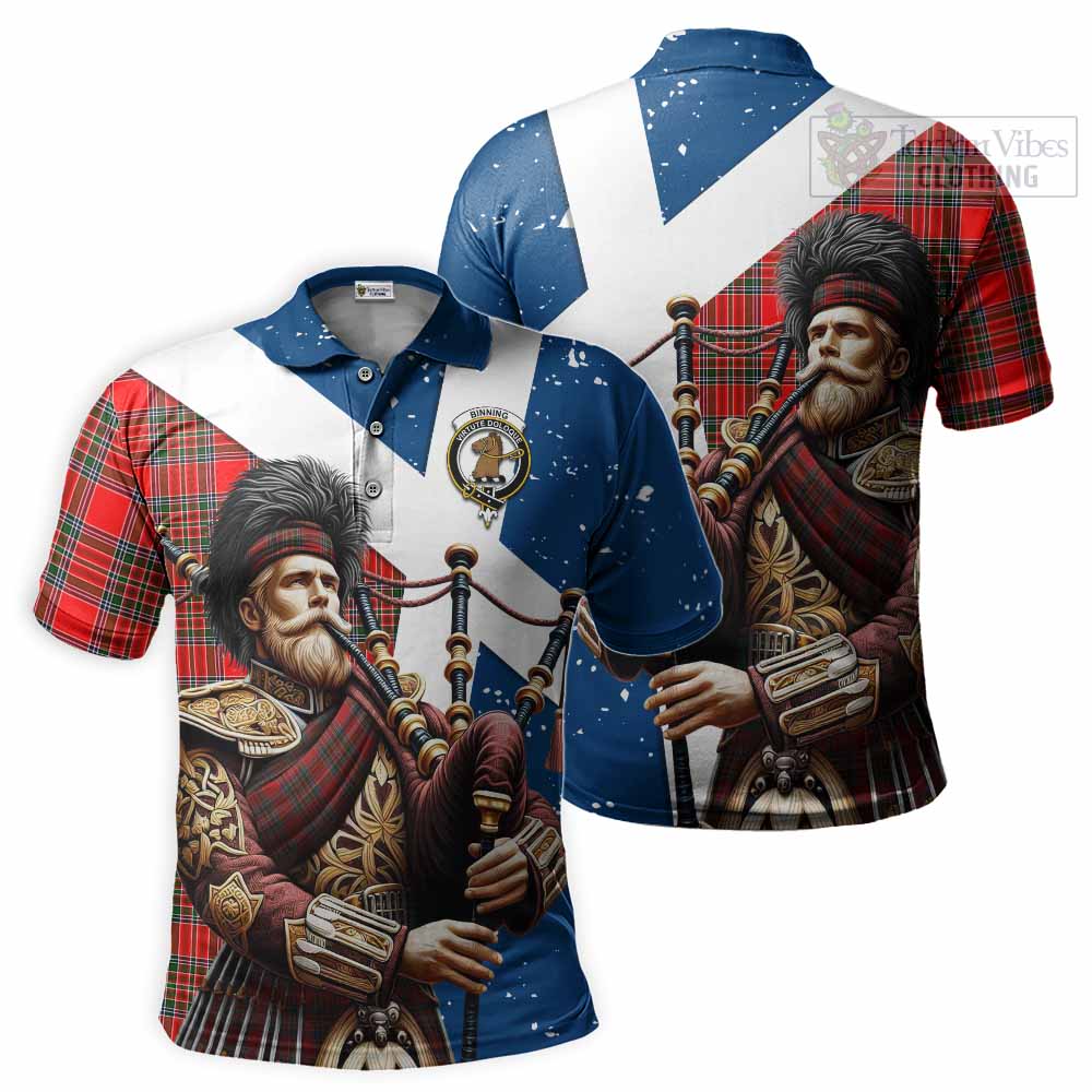 Binning Tartan Polo Shirt with Family Crest Scottish Bagpiper Vibes Kid - Tartan Vibes Clothing