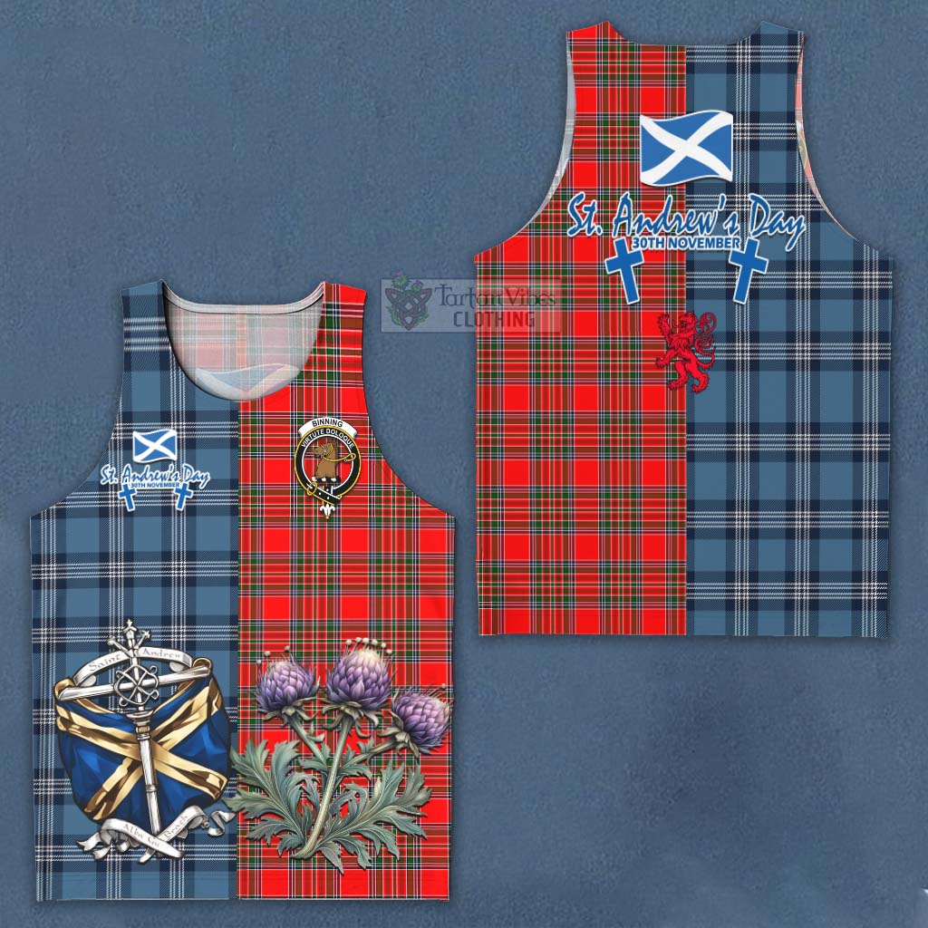 Binning Tartan Men's Tank Top Happy St. Andrew's Day Half Tartan Style Men - Tartan Vibes Clothing