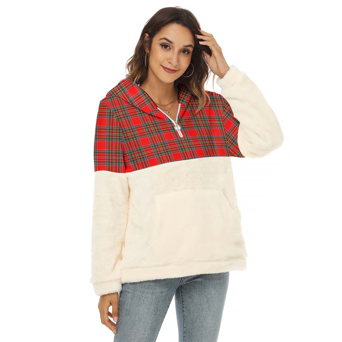 Binning Tartan Half Style Women's Borg Fleece Hoodie with Half Zip Female - Tartan Vibes Clothing