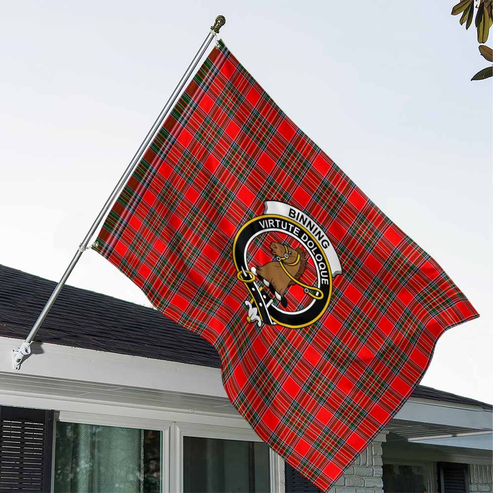Tartan Vibes Clothing Binning Tartan House Flag with Family Crest