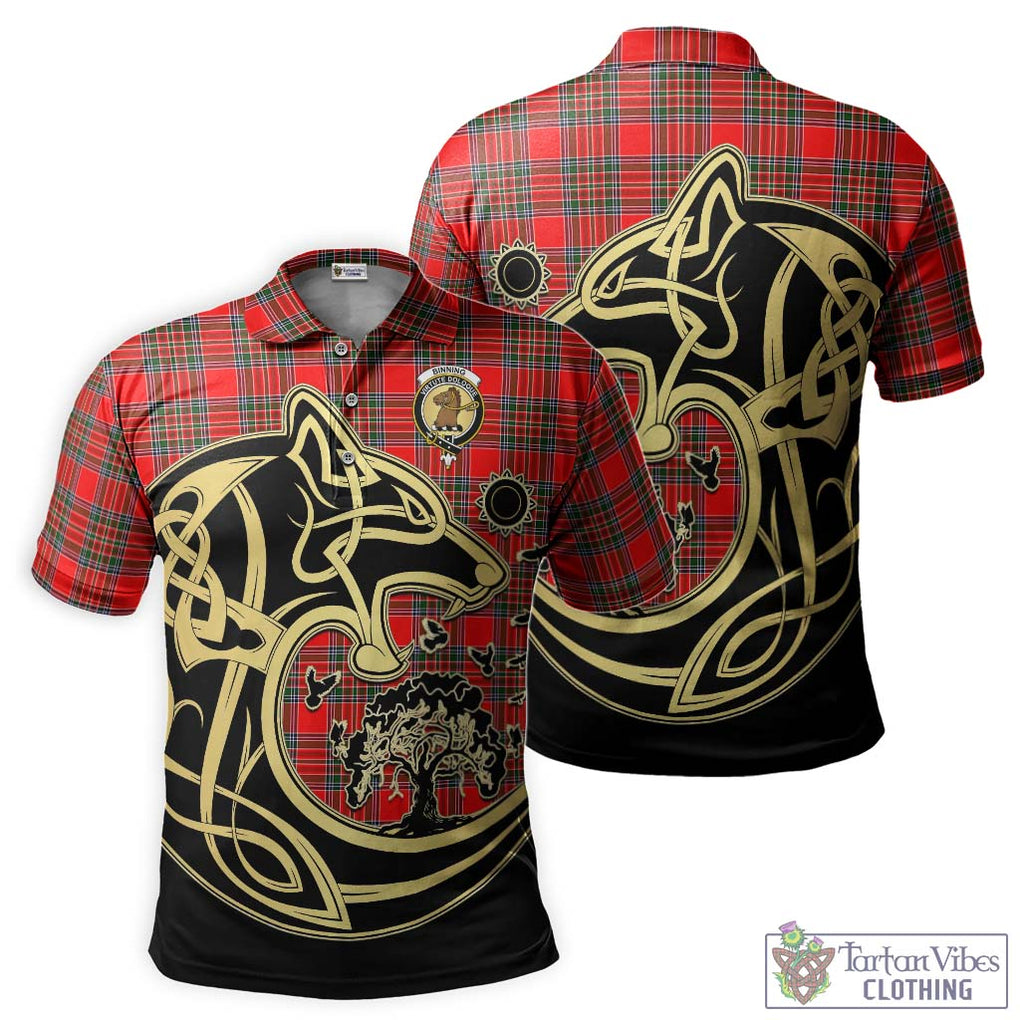 Binning Tartan Polo Shirt with Family Crest Celtic Wolf Style Kid - Tartan Vibes Clothing