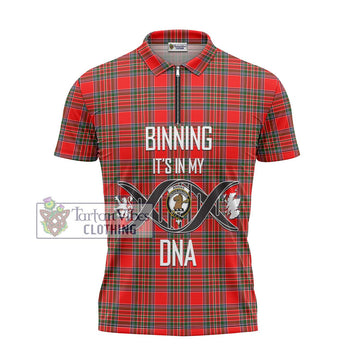 Binning Tartan Zipper Polo Shirt with Family Crest DNA In Me Style - Tartan Vibes Clothing