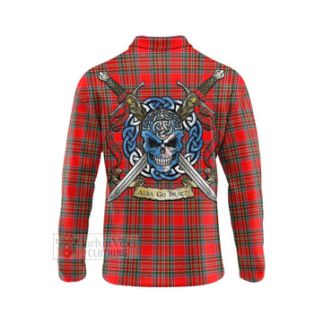 Binning Tartan Long Sleeve Polo Shirt with Family Crest Celtic Skull Style - Tartan Vibes Clothing
