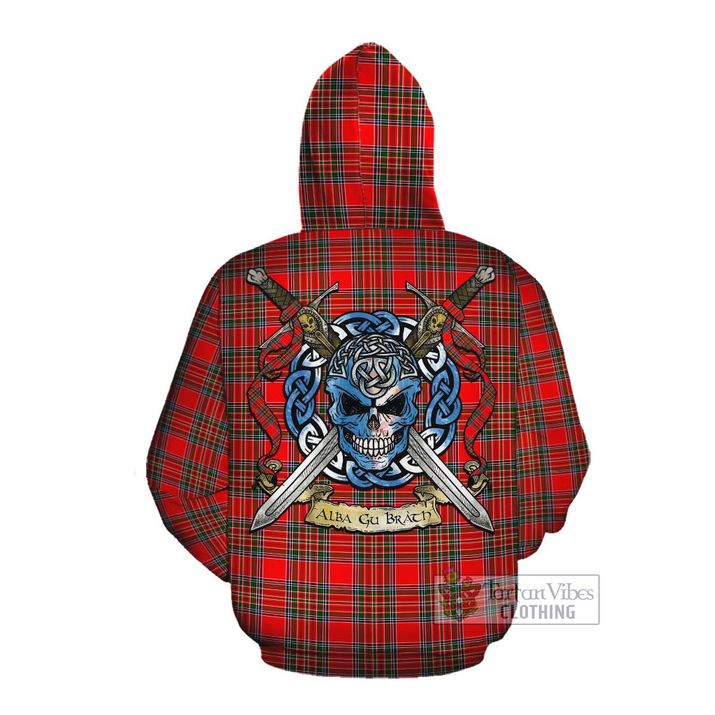 Binning Tartan Cotton Hoodie with Family Crest Celtic Skull Style Pullover Hoodie - Tartan Vibes Clothing