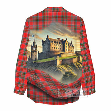 Binning Tartan Family Crest Women's Casual Shirt with Scottish Ancient Castle Style - Tartan Vibes Clothing
