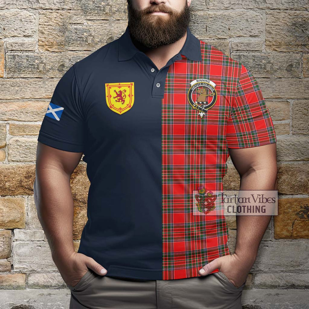 Binning Tartan Polo Shirt Alba with Scottish Lion Royal Arm Half Style - Tartan Vibes Clothing