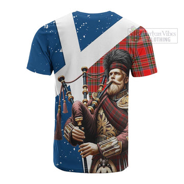 Binning Tartan Cotton T-shirt with Family Crest Scottish Bagpiper Vibes - Tartan Vibes Clothing