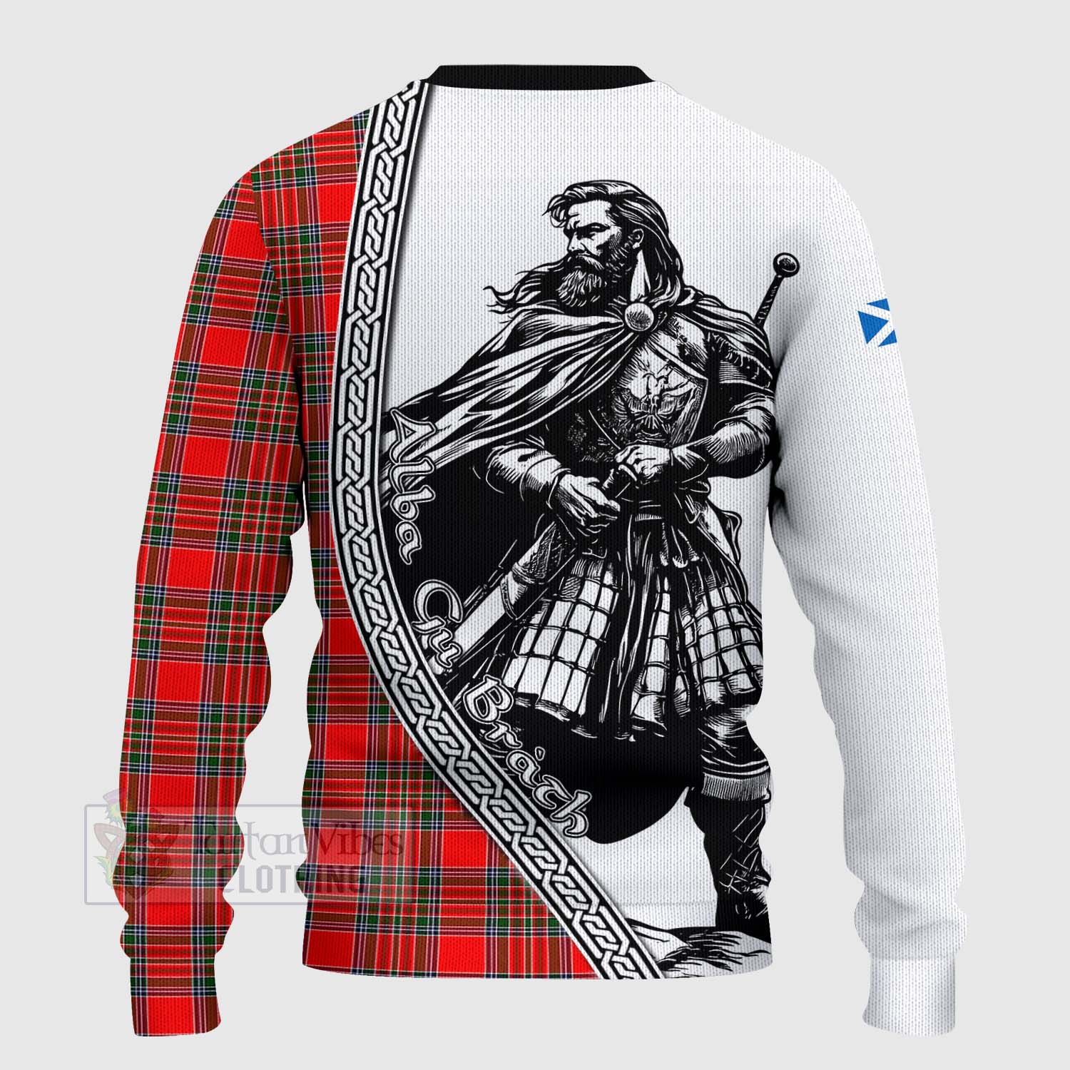 Binning Tartan Clan Crest Knitted Sweater with Highlander Warrior Celtic Style - Tartan Vibes Clothing