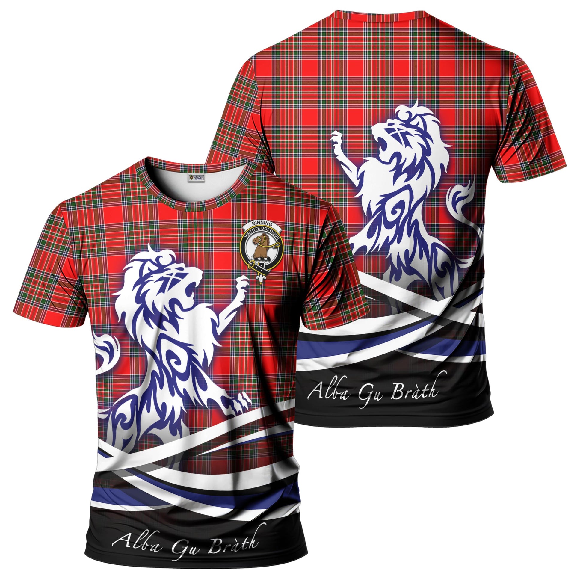 Binning Tartan T-Shirt with Alba Gu Brath Regal Lion Emblem - Tartan Vibes Clothing