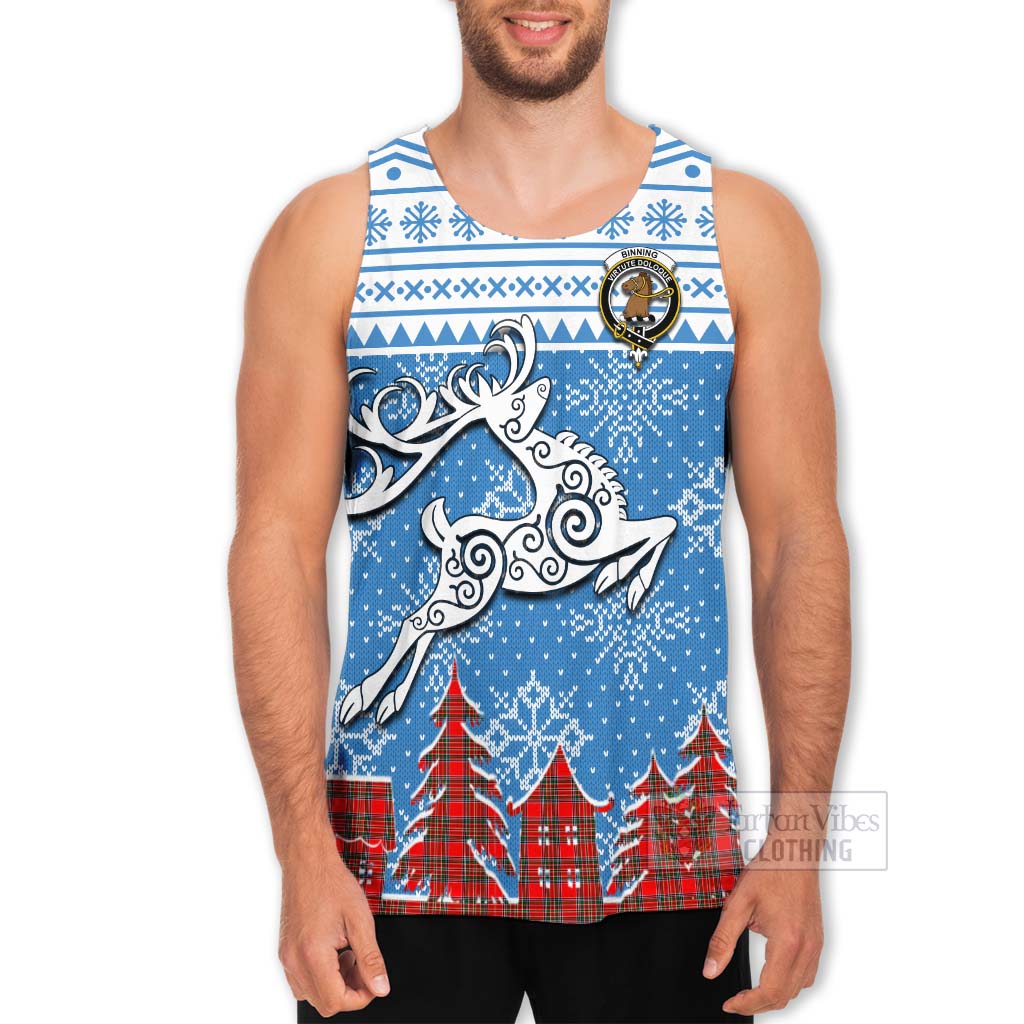 Binning Clan Christmas Men's Tank Top Celtic Reindeer Style - Tartan Vibes Clothing
