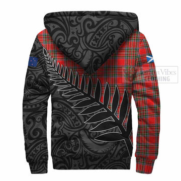 Binning Crest Tartan Sherpa Hoodie with New Zealand Silver Fern Half Style - Tartan Vibes Clothing