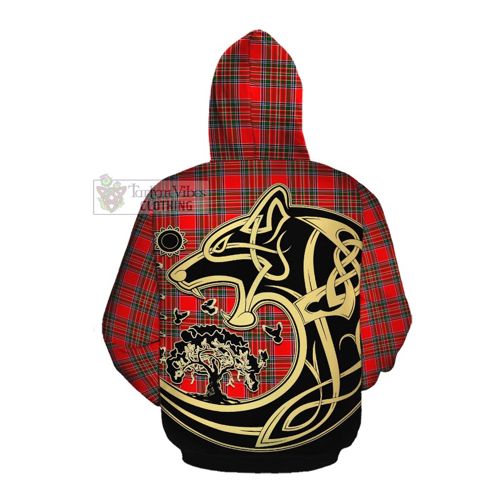 Binning Tartan Cotton Hoodie with Family Crest Celtic Wolf Style Pullover Hoodie - Tartan Vibes Clothing