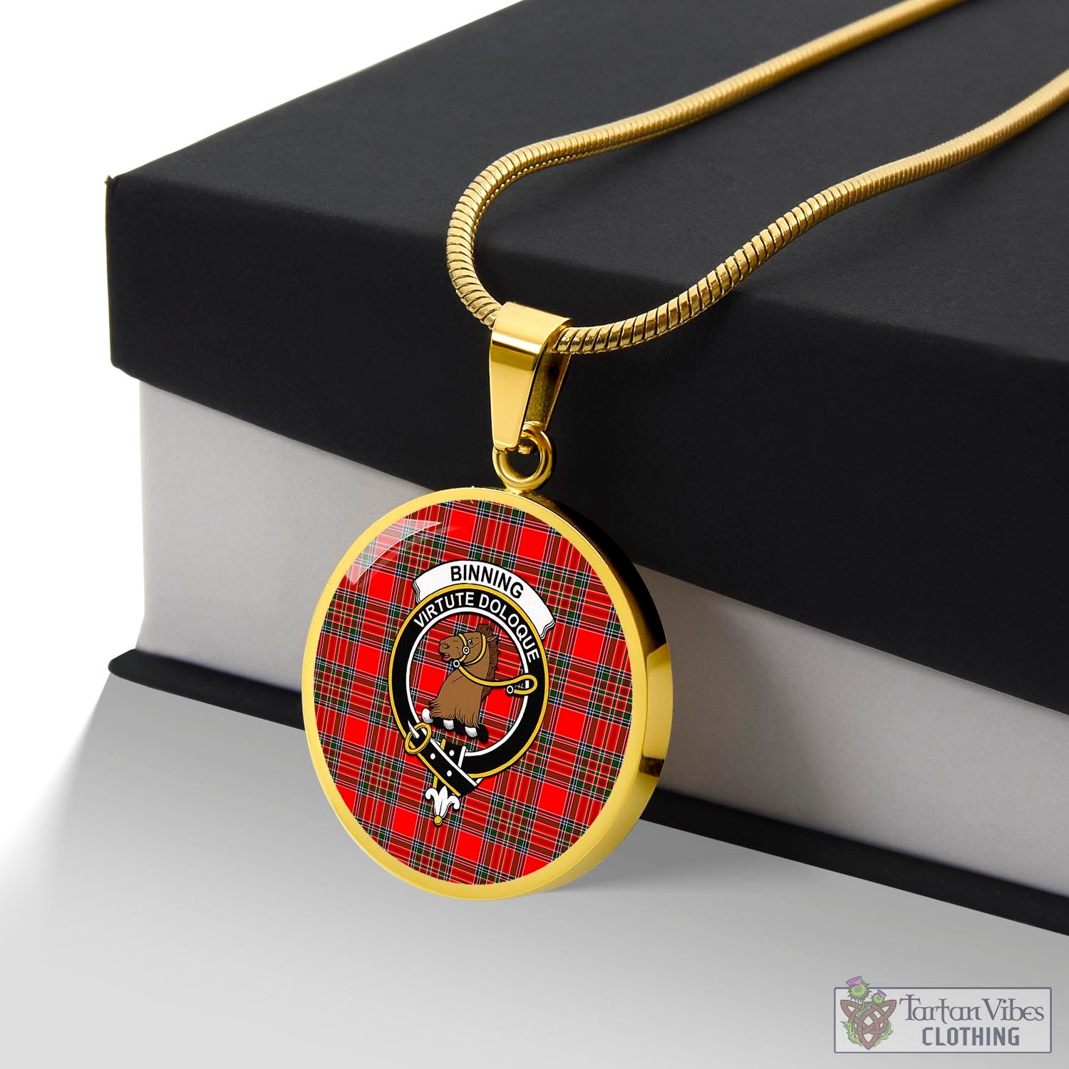 Binning Tartan Circle Necklace with Family Crest Luxury Necklace (Gold) No - Tartan Vibes Clothing
