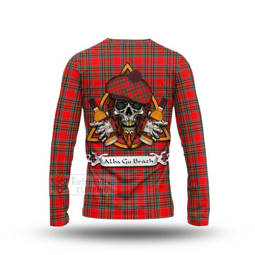 Binning Tartan Long Sleeve T-Shirt with Family Crest and Bearded Skull Holding Bottles of Whiskey - Tartan Vibes Clothing