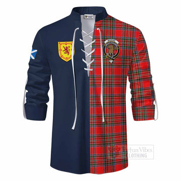 Binning Tartan Ghillie Kilt Shirt Alba with Scottish Lion Royal Arm Half Style - Tartan Vibes Clothing