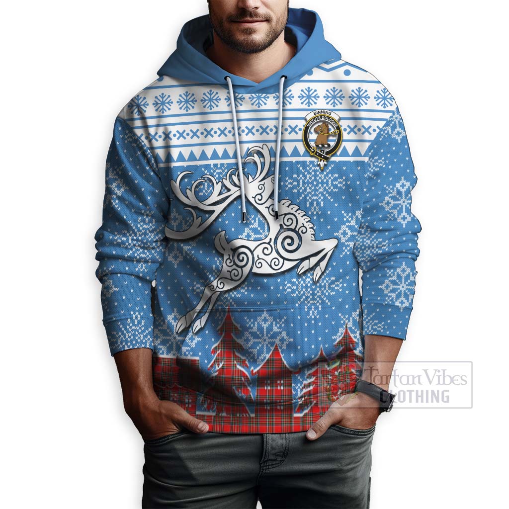 Binning Clan Christmas Hoodie Celtic Reindeer Style - Tartan Vibes Clothing