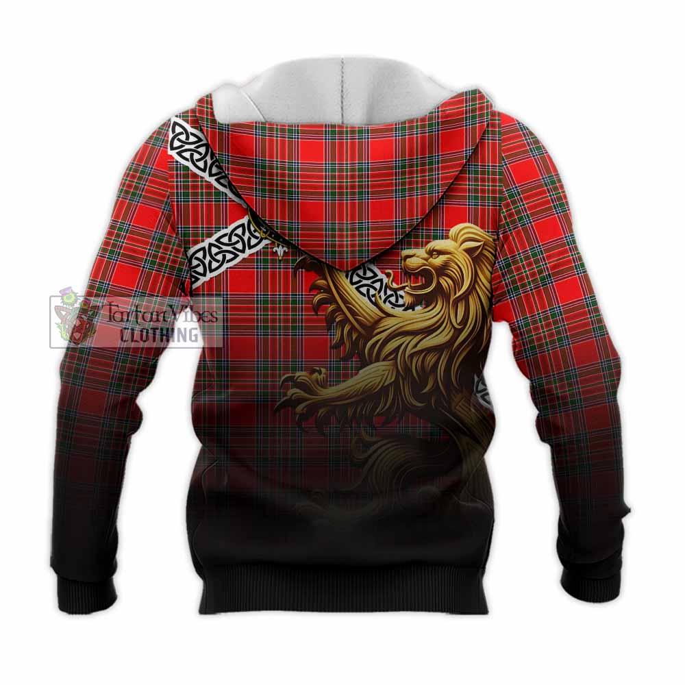 Binning Crest Tartan Knitted Hoodie with Golden Lion Emblem Celtic Style - Tartan Vibes Clothing