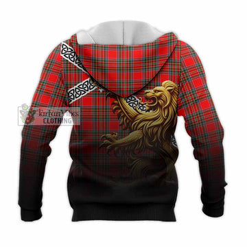 Binning Crest Tartan Knitted Hoodie with Golden Lion Emblem Celtic Style - Tartan Vibes Clothing