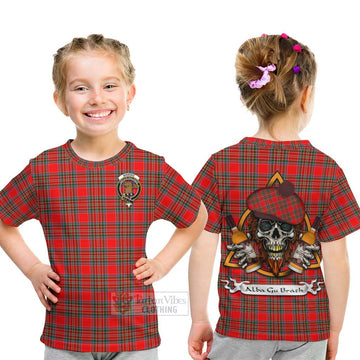 Binning Tartan Kid T-Shirt with Family Crest and Bearded Skull Holding Bottles of Whiskey - Tartan Vibes Clothing