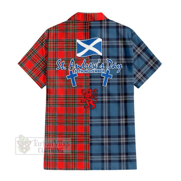 Binning Tartan Hawaiian Shirt Happy St. Andrew's Day Half Tartan Style - Tartan Vibes Clothing