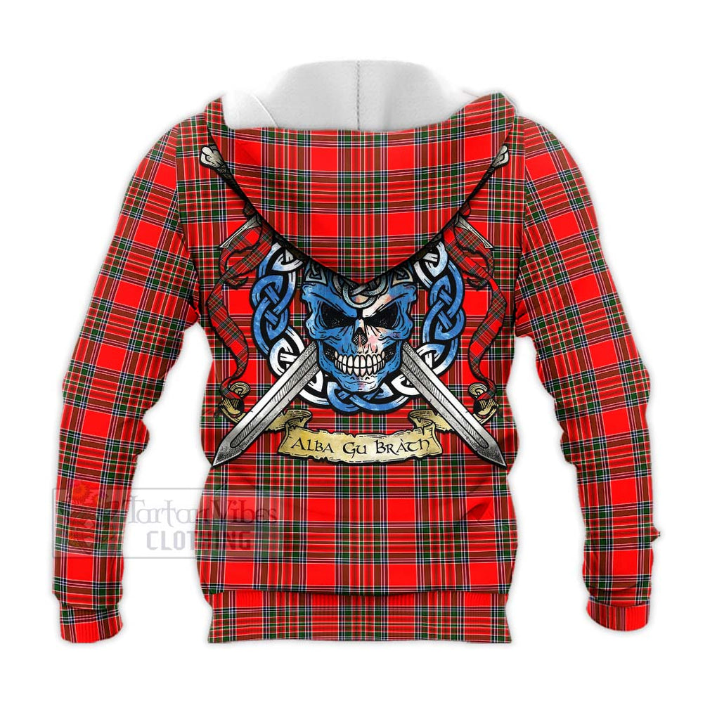 Binning Tartan Knitted Hoodie with Family Crest Celtic Skull Style - Tartan Vibes Clothing
