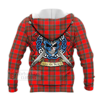 Binning Tartan Knitted Hoodie with Family Crest Celtic Skull Style - Tartan Vibes Clothing