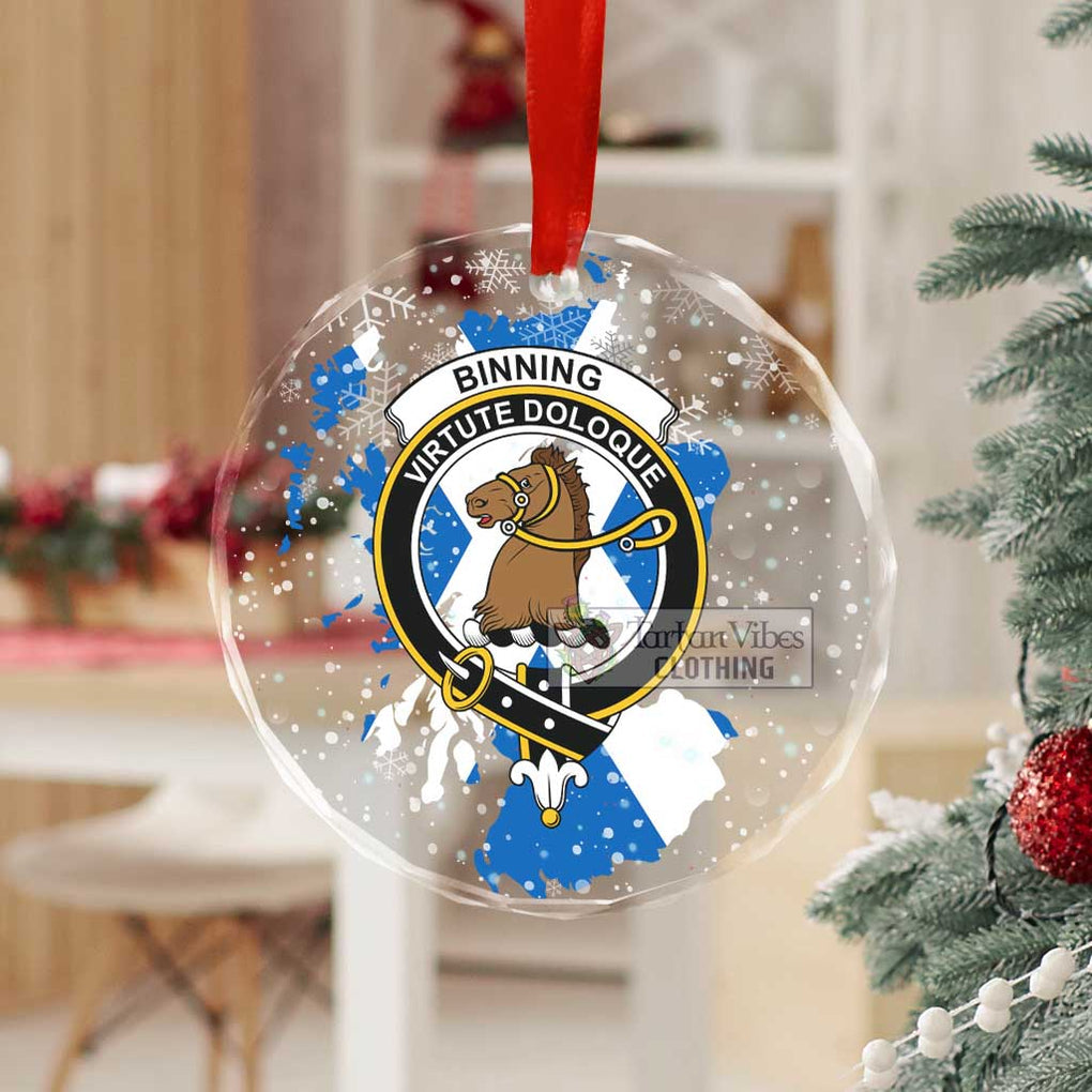 Binning Clan Crest Christmas Glass Ornament with Scotland Map - 2D-tartanvibesclothing