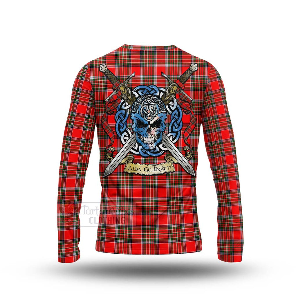 Binning Tartan Long Sleeve T-Shirt with Family Crest Celtic Skull Style - Tartan Vibes Clothing