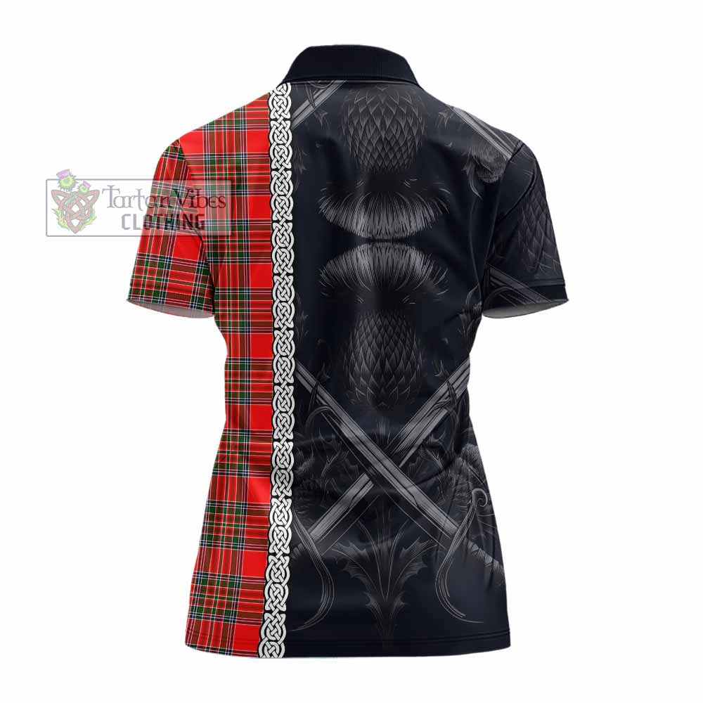 Binning Tartan Women's Polo Shirt with Family Crest Cross Sword Thistle Celtic Vibes - Tartan Vibes Clothing