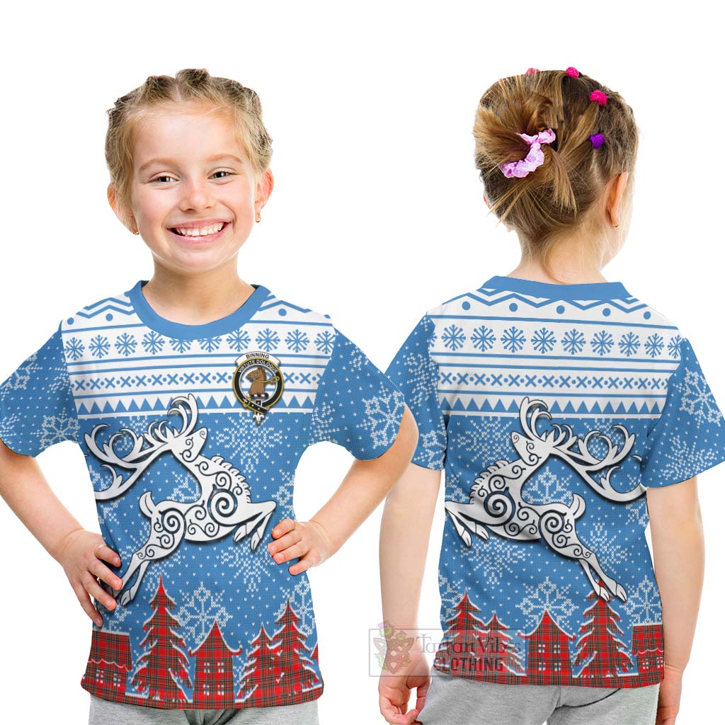 Binning Clan Christmas Kid T-Shirt Celtic Reindeer Style - Tartan Vibes Clothing