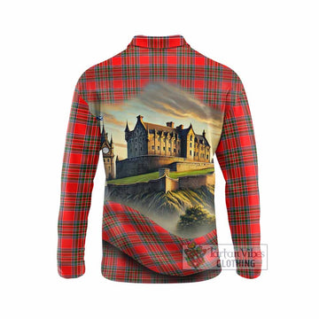 Binning Tartan Family Crest Long Sleeve Polo Shirt with Scottish Ancient Castle Style - Tartan Vibes Clothing