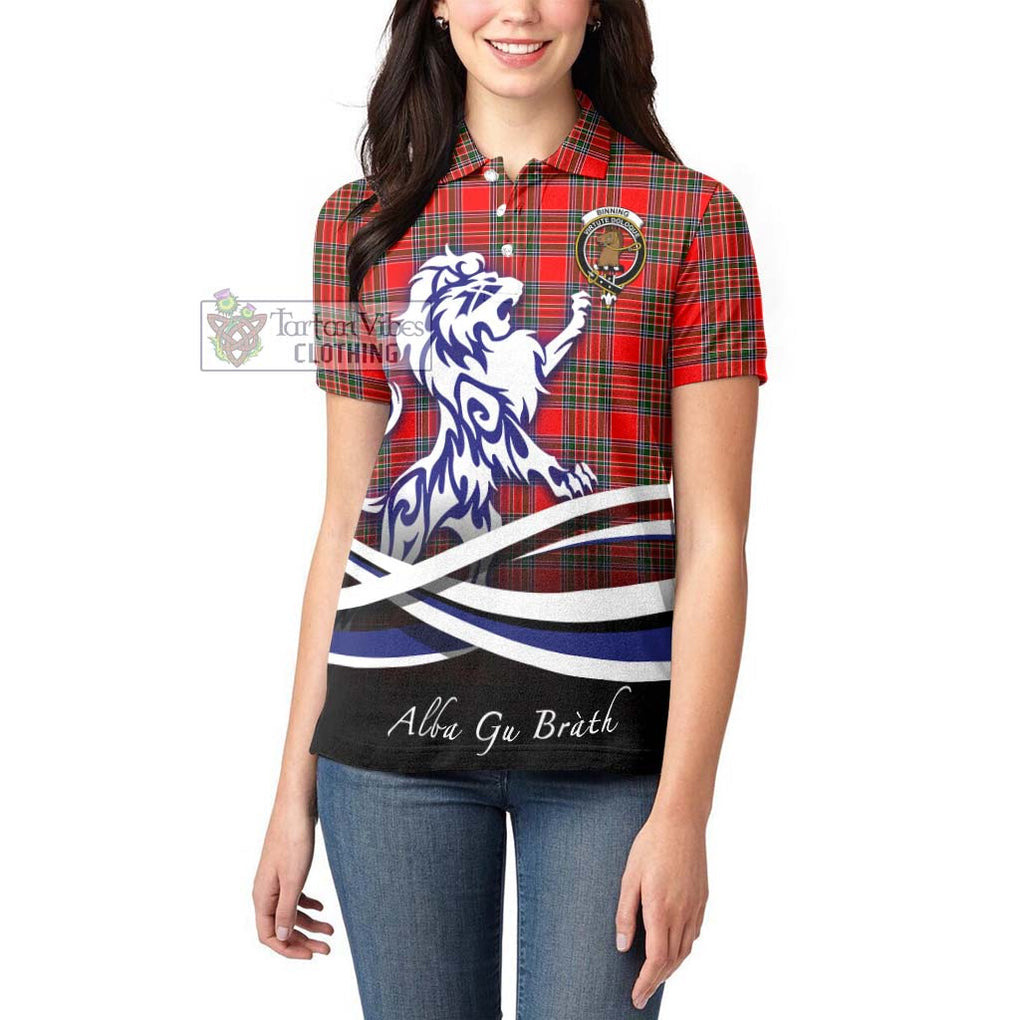 Binning Tartan Women's Polo Shirt with Alba Gu Brath Regal Lion Emblem - Tartan Vibes Clothing