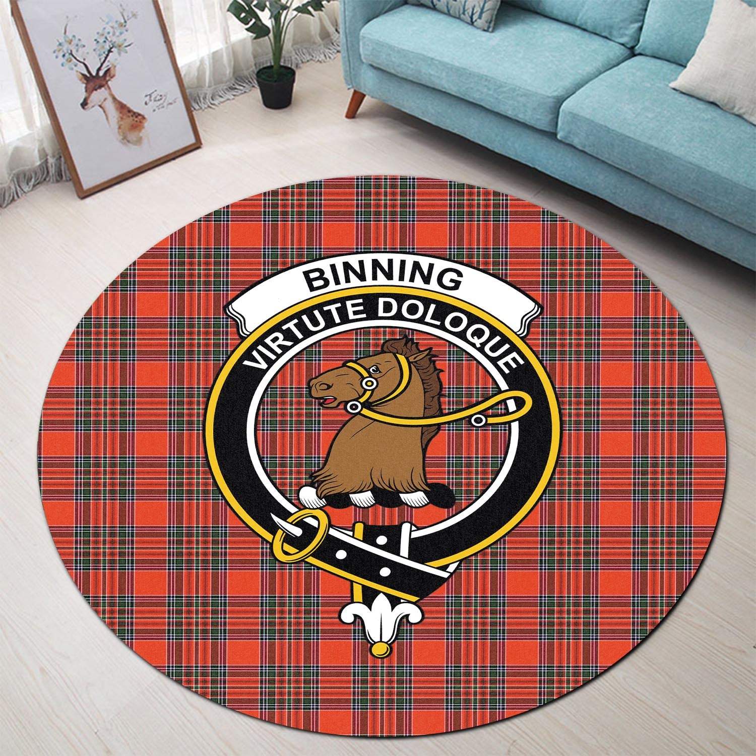 Binning Tartan Round Rug with Family Crest - Tartan Vibes Clothing